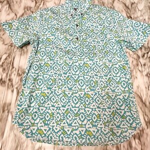 Chubbies Casual Blue and White Graphic Art Quarter Button Down Shirt Lightweight